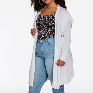 RUFFLE SHOULDER KNIT CARDIGAN